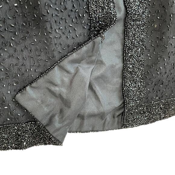 Vintage Black 100% Silk Beaded Collarless Long Sleeves Lined Jacket Size M/L - Picture 10 of 12